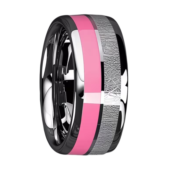 Uniseks Ring roze 1 Stoere RVS Unisex Ring met Roze Accent